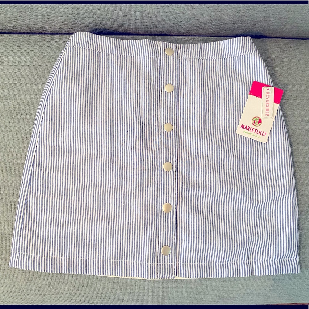 💙REVERSIBLE Marleylilly Skirt: White/Blue Stripes
